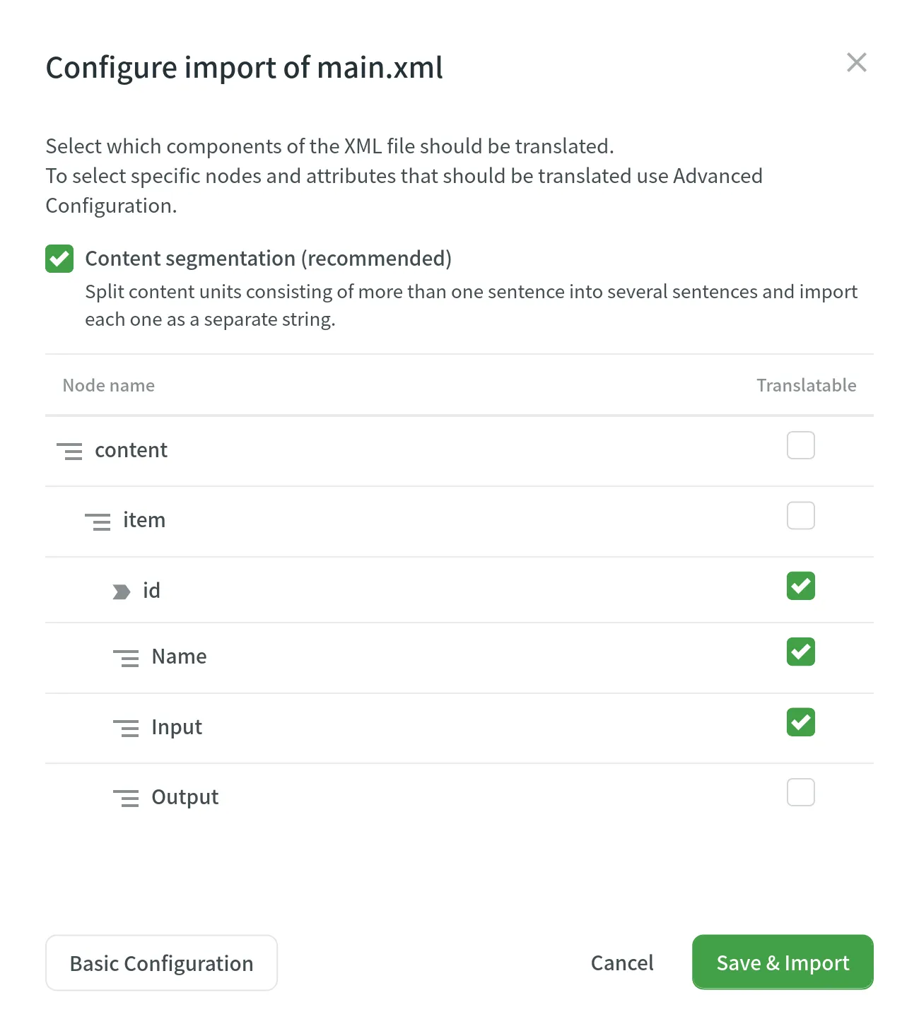 XML-Erweiterte Konfiguration
